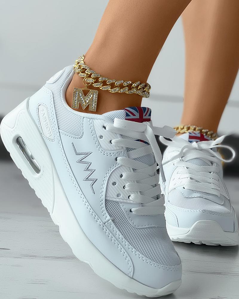 

Graphic Letter Pattern Lace-up Sneakers, White