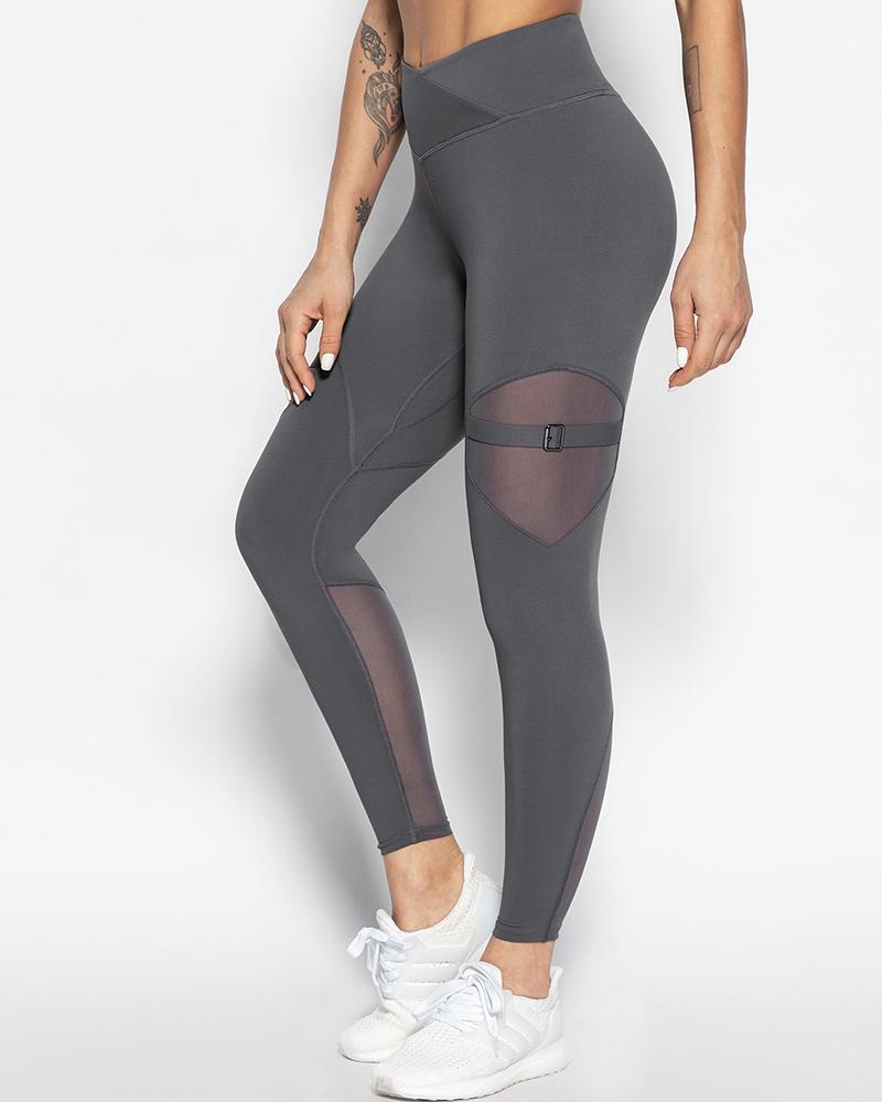 

Splicing See-through Mesh Skinny Yoga Pants, Dark grey