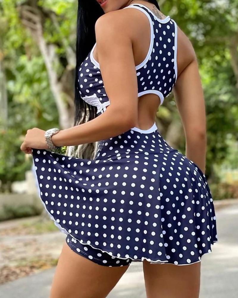 

Polkadot Print Sleeveless Sporty Dress, Black