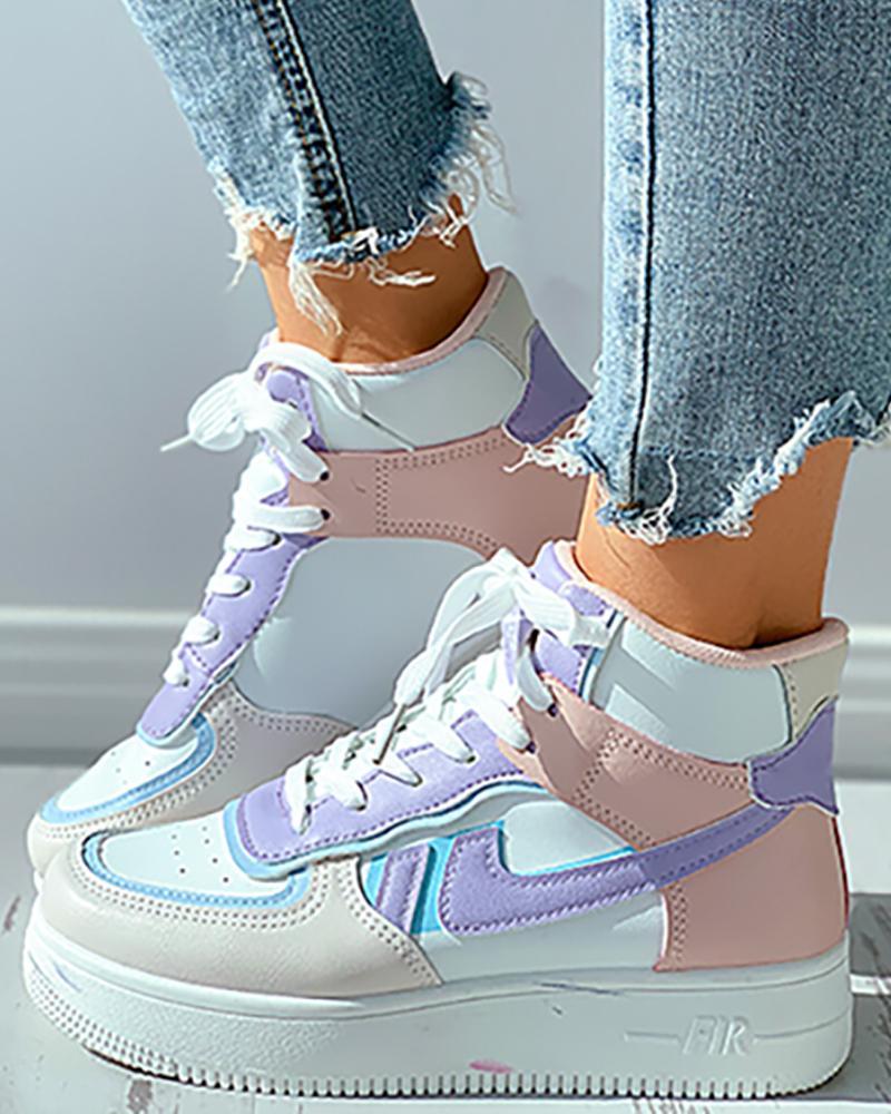 

Lace-up Plain Casual Skate Sneakers, Pink