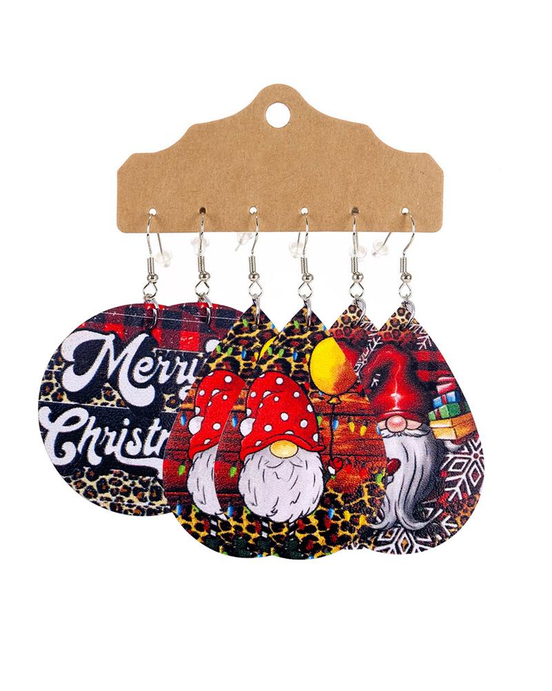 

3Pair Christmas Santa Claus Snowman Print Drop Earrings, Style6