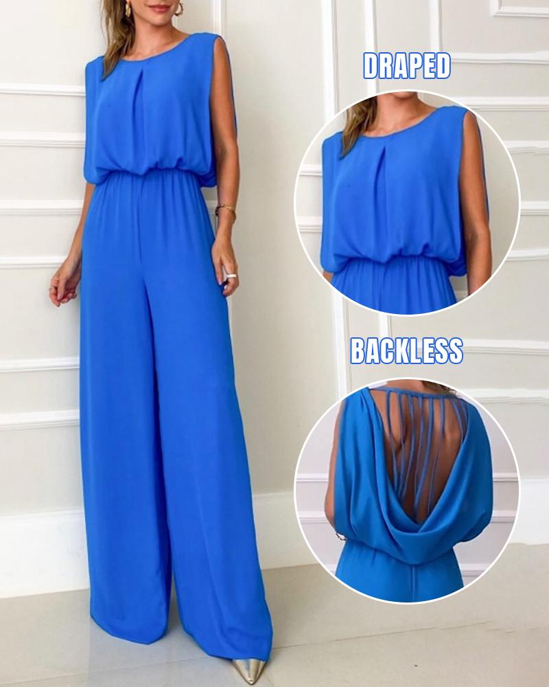 

Sleeveless Draped Backless High Waist Jumpsuit, Blue