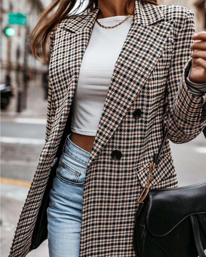 

Plaid Flap Detail Double Breasted Blazer, Black
