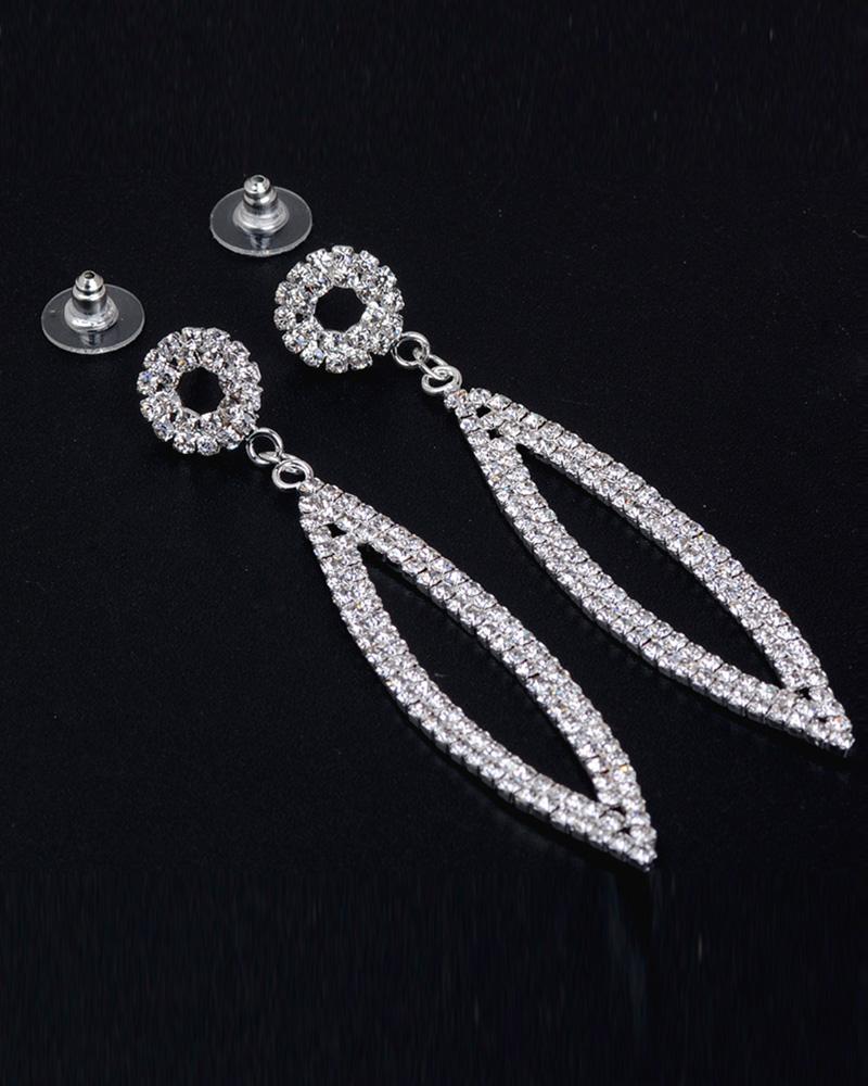 

1Pairs Geometric Pattern Allover Rhinestone Drop Earrings, Style1