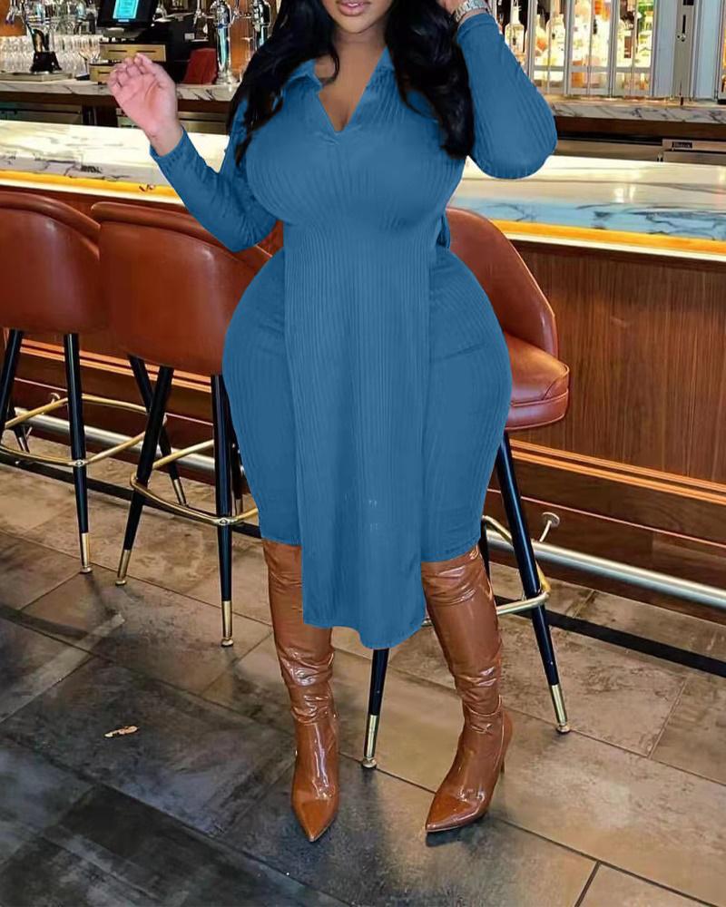 

Plus Size Split Hem Longline Top & Pants Set, Blue