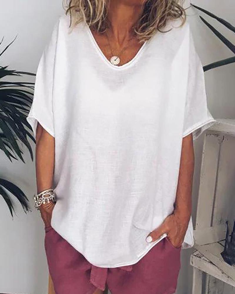 

Solid Color Casual Loose Top, White
