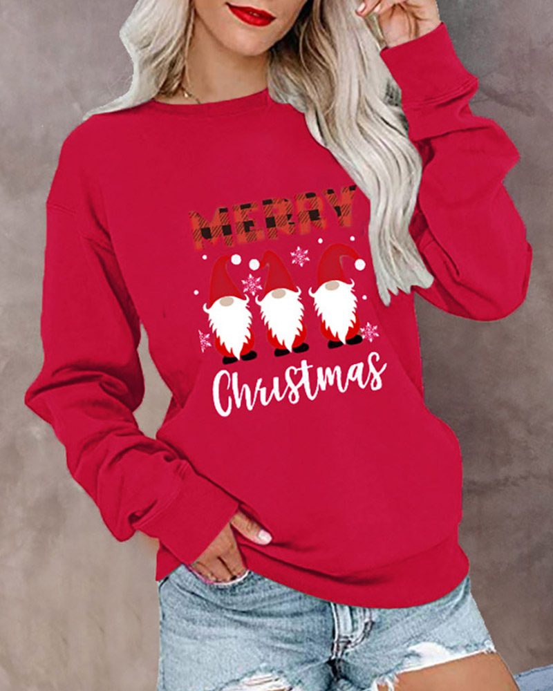 

Christmas Long Sleeve Santa & Letter Print Top, Red