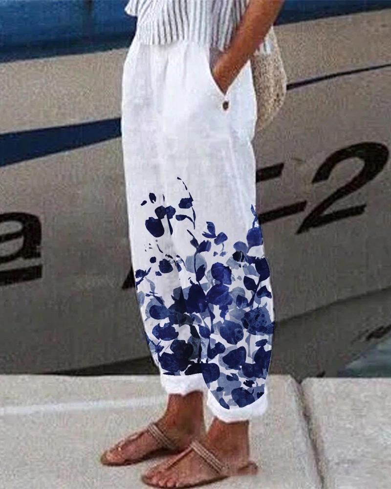 

Floral Print Pocket Detail Casual Pants, Style1