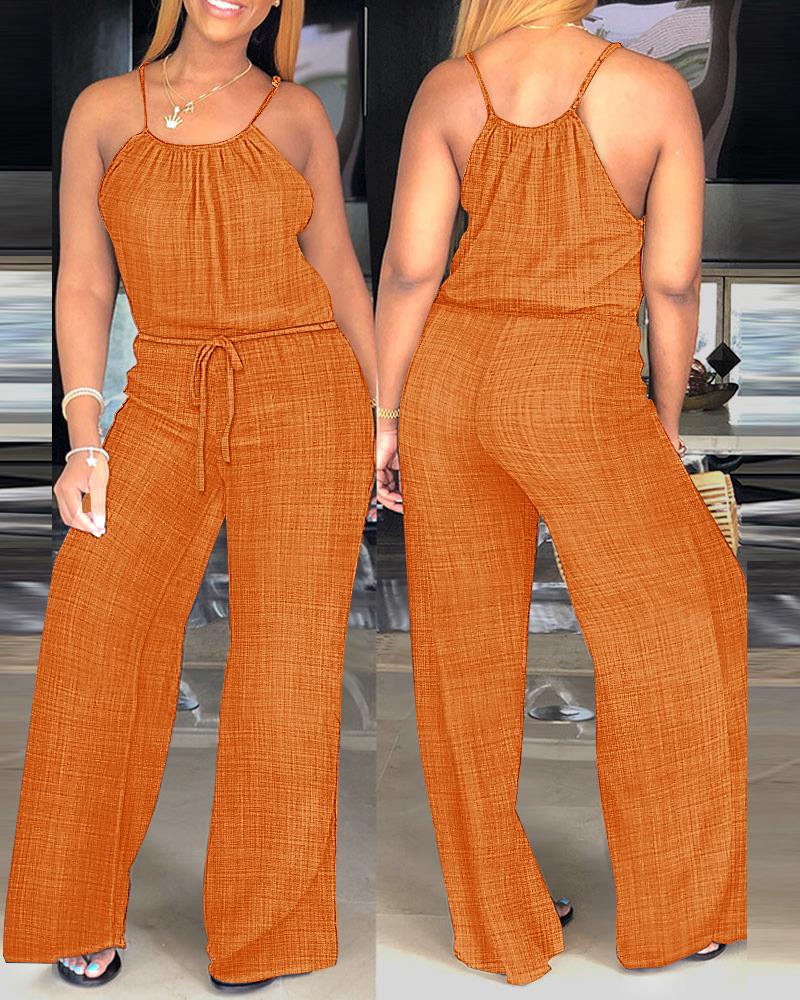

Spaghetti Strap Drawstring Casual Jumpsuit, Orange