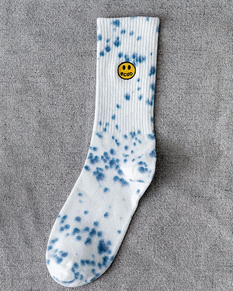 

1Pair Smile Face Pattern Tie Dye Print Socks, Style3