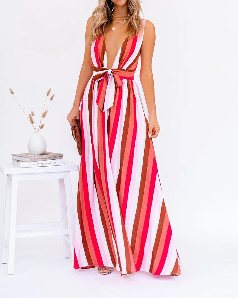 

Color Striped Strap Sleeveless Maxi Dress, Multicolor