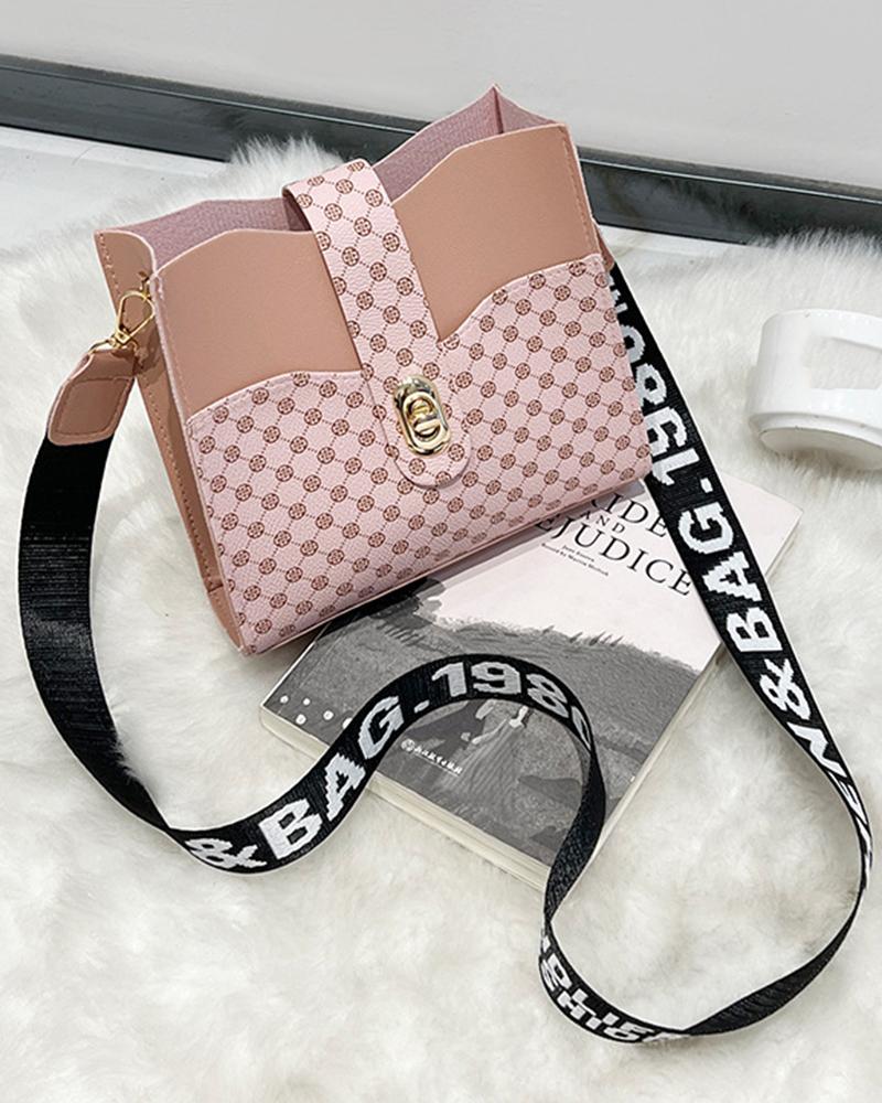 

Graphic Print Letter Tape Strap Crossbody Shoulder Bag, Pink