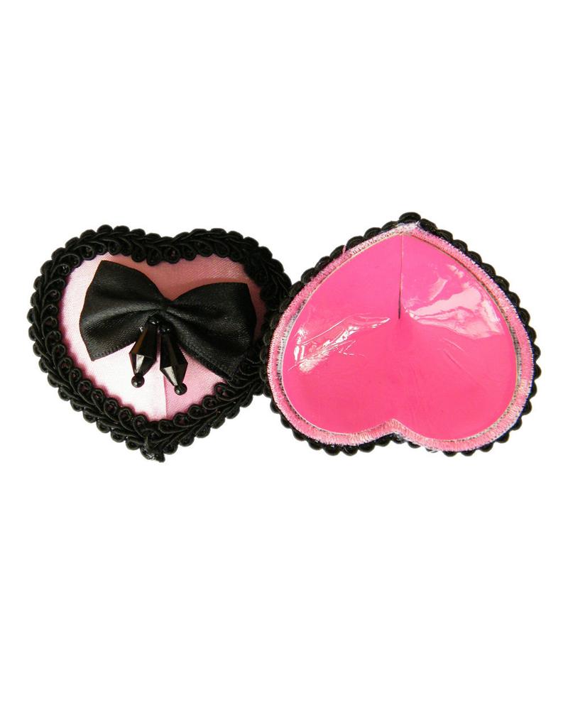 

1Pair Heart Shaped Silicone Invisible Bra Bowknot Decor Pasties Reusable Self Adhesive Nipple Covers, Black