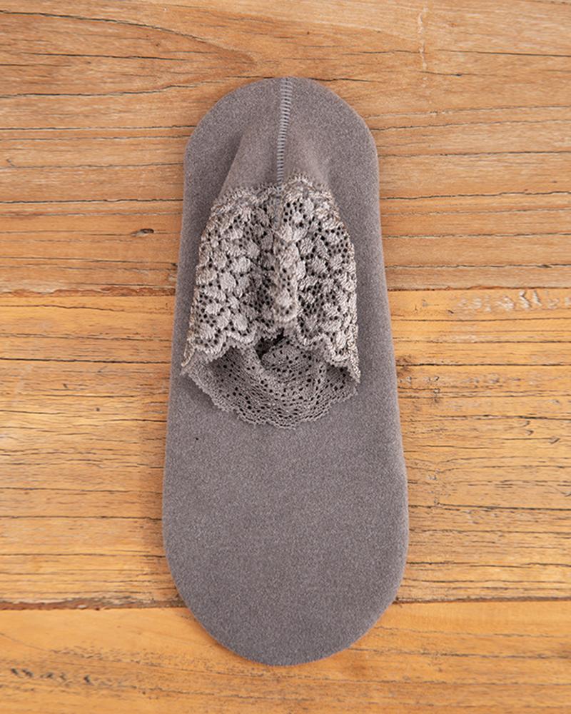 

1Pair Lace Trim Thermal Ankle Socks, Gray