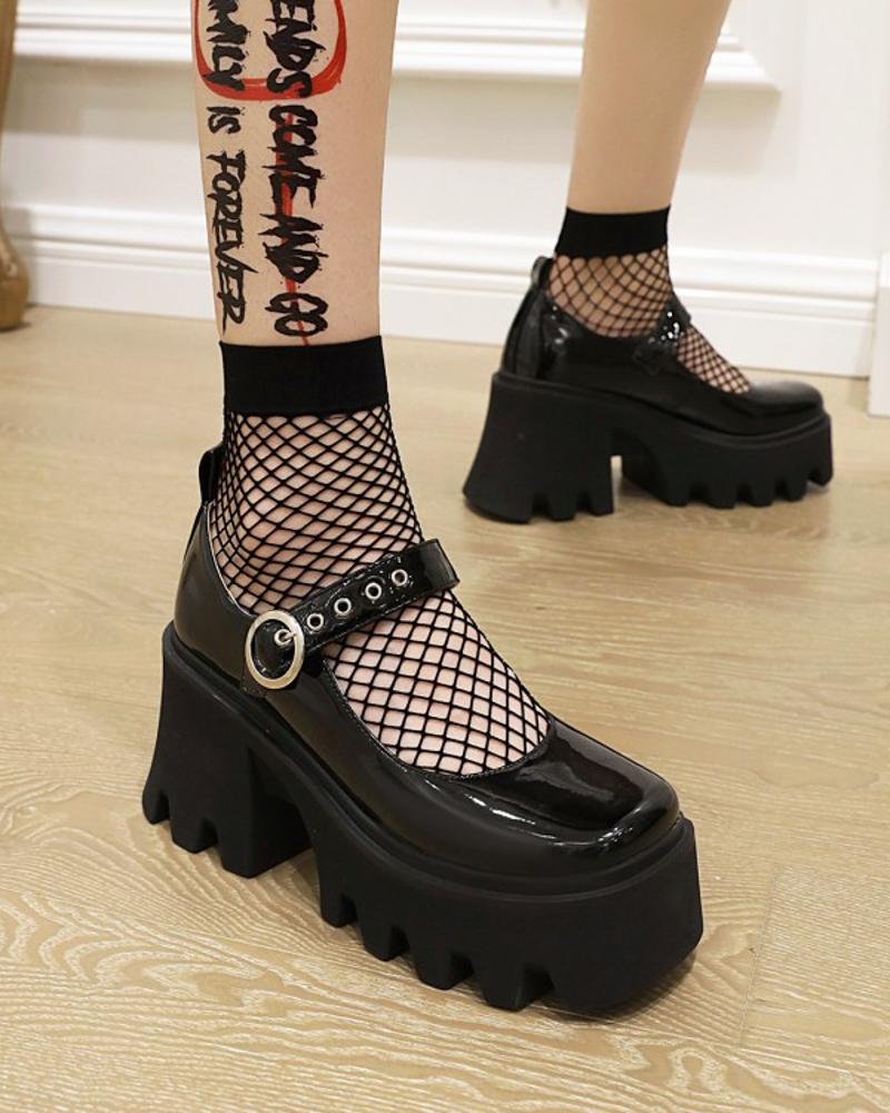 

Chic Womens Cutout One Strap Square Toe Shoes, Black