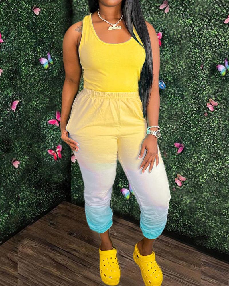 

Tank Top & Ombre Pocket Design Pants Set, Yellow