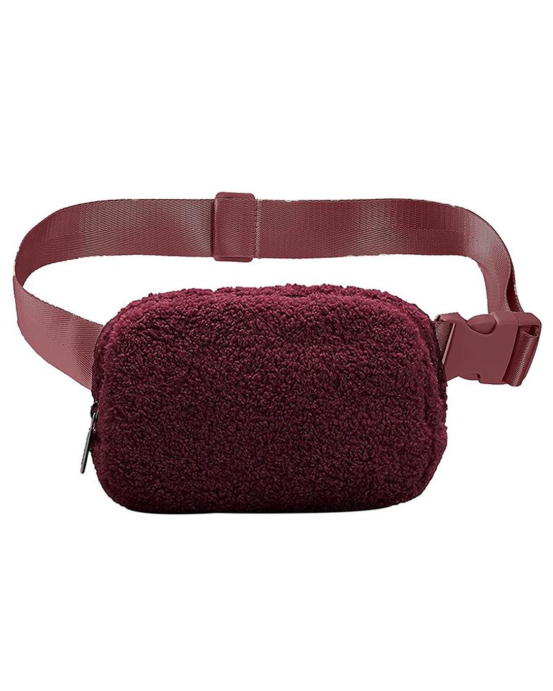 

Women's Sherpa Fanny Pack Personalized Monogram Crossbody Belt Bag, Wine red