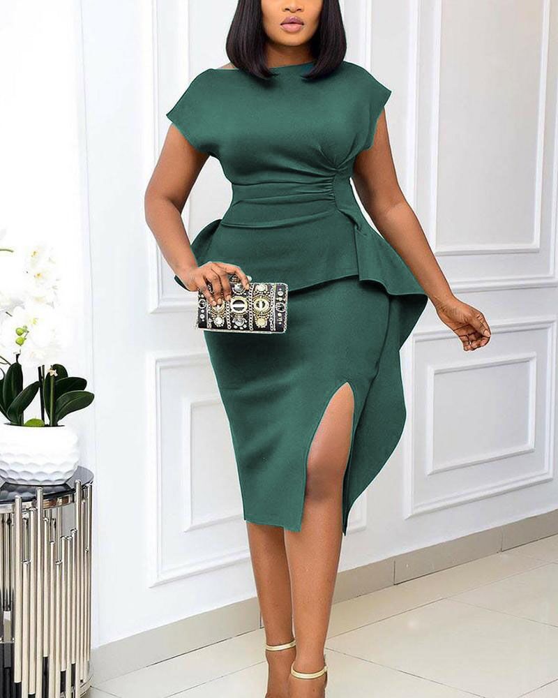 

Plus Size Ruffles Hem Slit Party Dress, Green