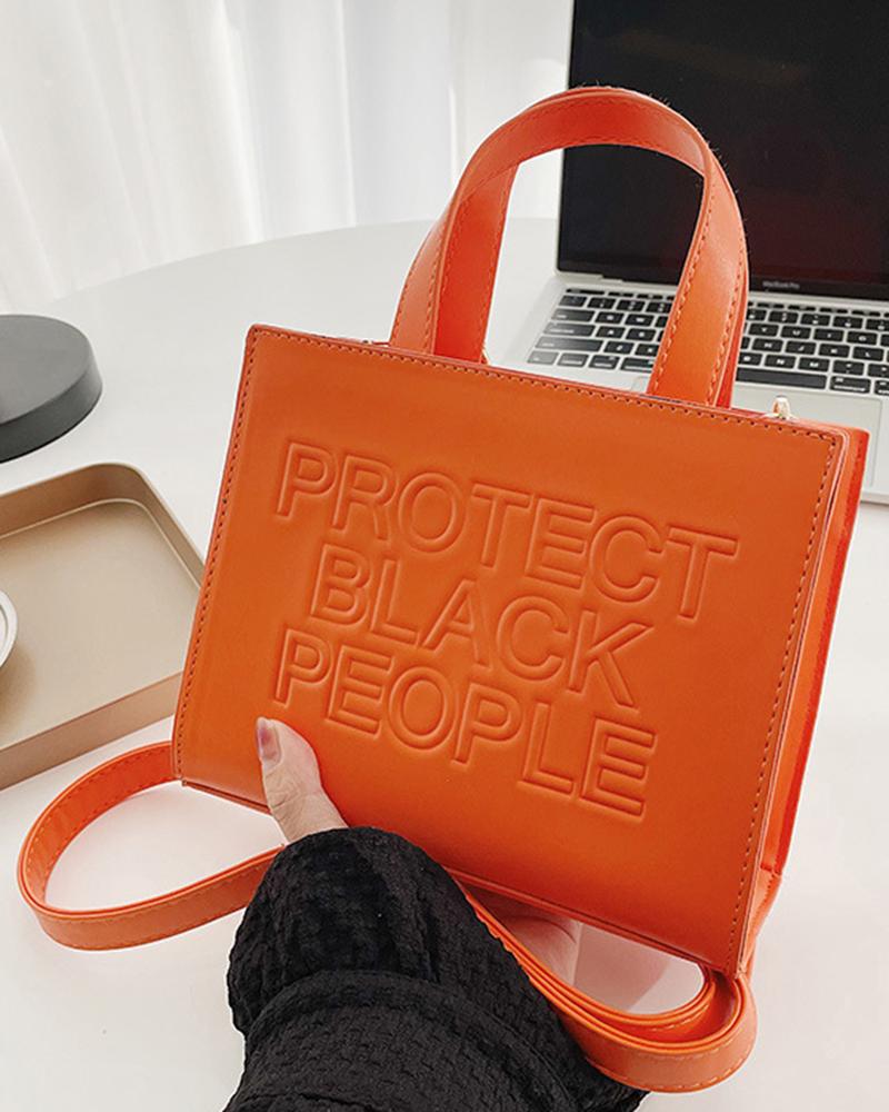 

Letter Embossed Top Handle Crossbody Tote Bag, Orange