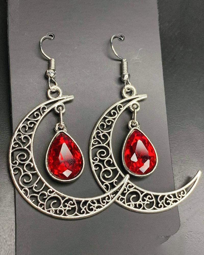 

1Pair Halloween Moon Shaped Dangle Drop Earrings, Red