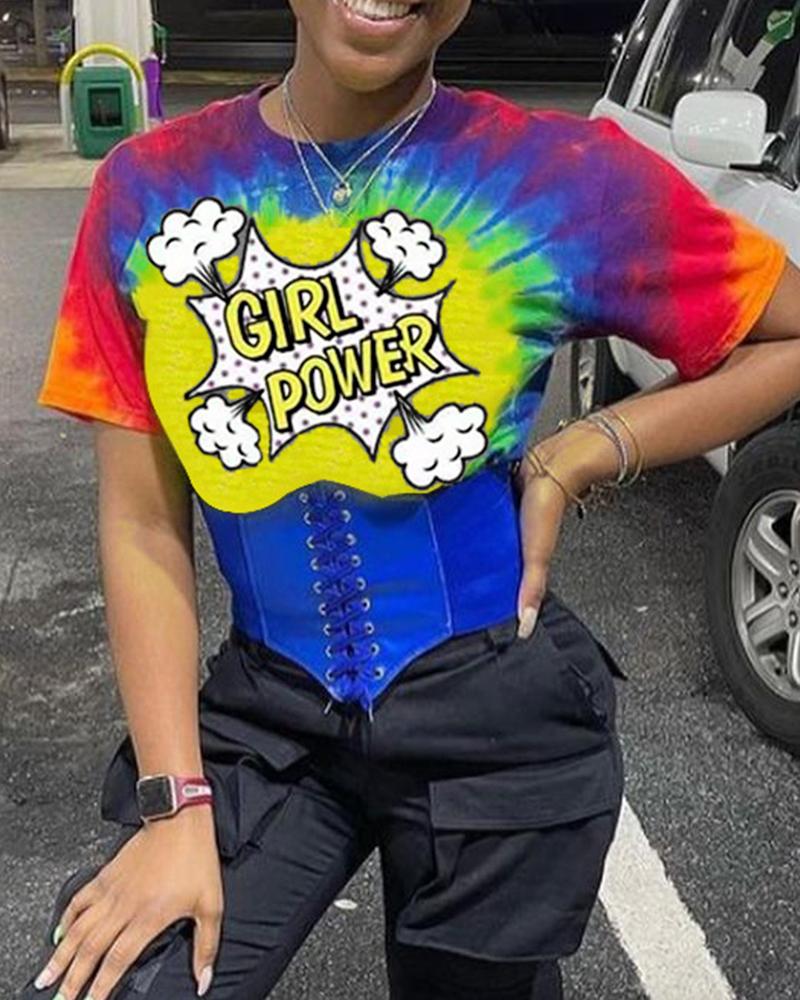 

Cartoon Print Short Sleeve Loose T-shirt, Multicolor