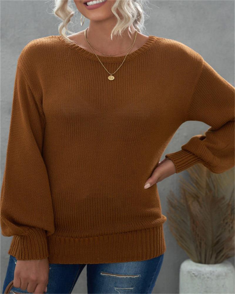 

Tied Detail Backless Knit Lantern Sleeve Sweater, Khaki