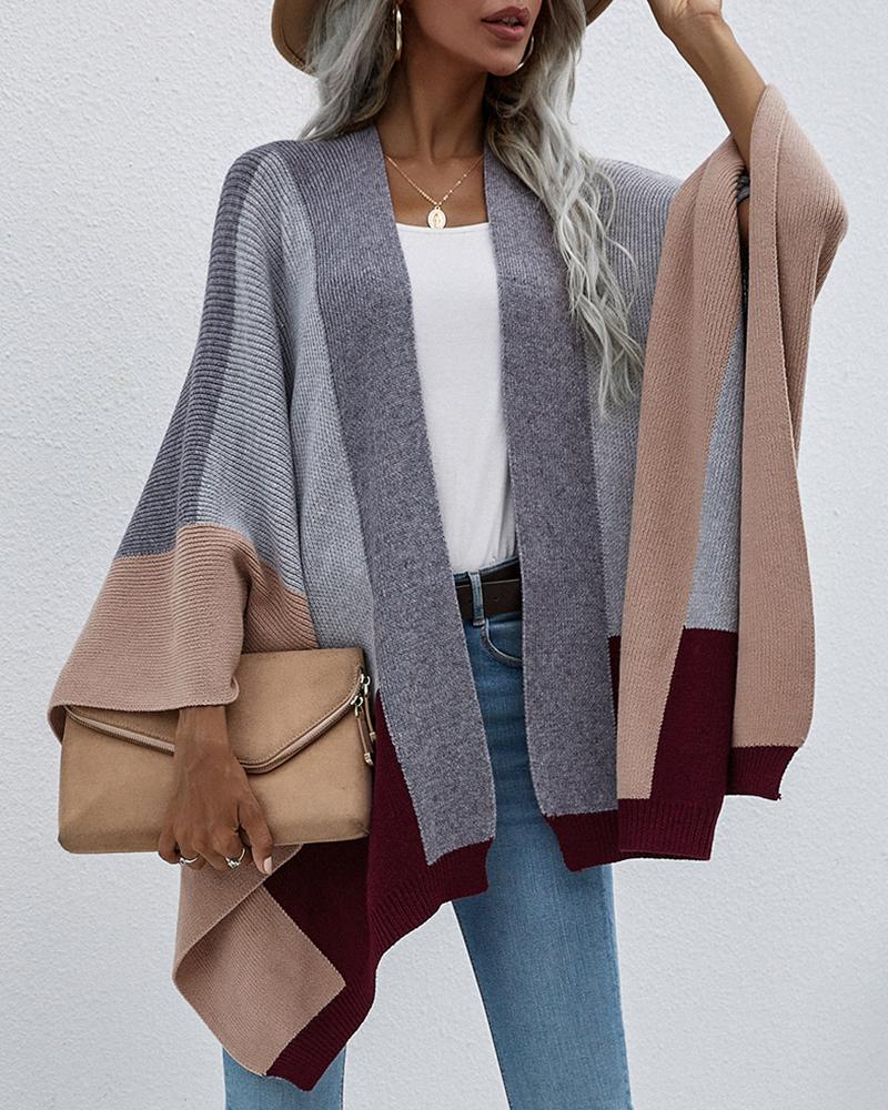 

Plus Size Colorblock Cape Sleeve Kint Cardigan, Dark grey