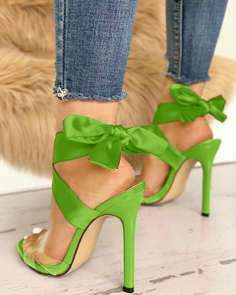 

Crisscross Transparent Strap Bow Sandals, Green