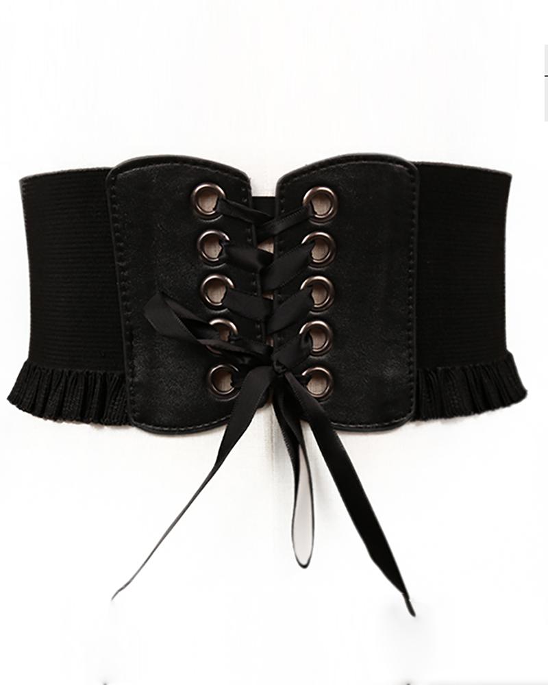 

Eyelet Lace-up Underbust Corset Belt Bustier, Black