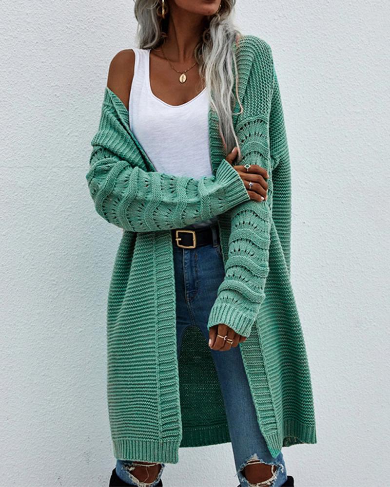 

Open Front Hollow Out Knit Cardigan, Green