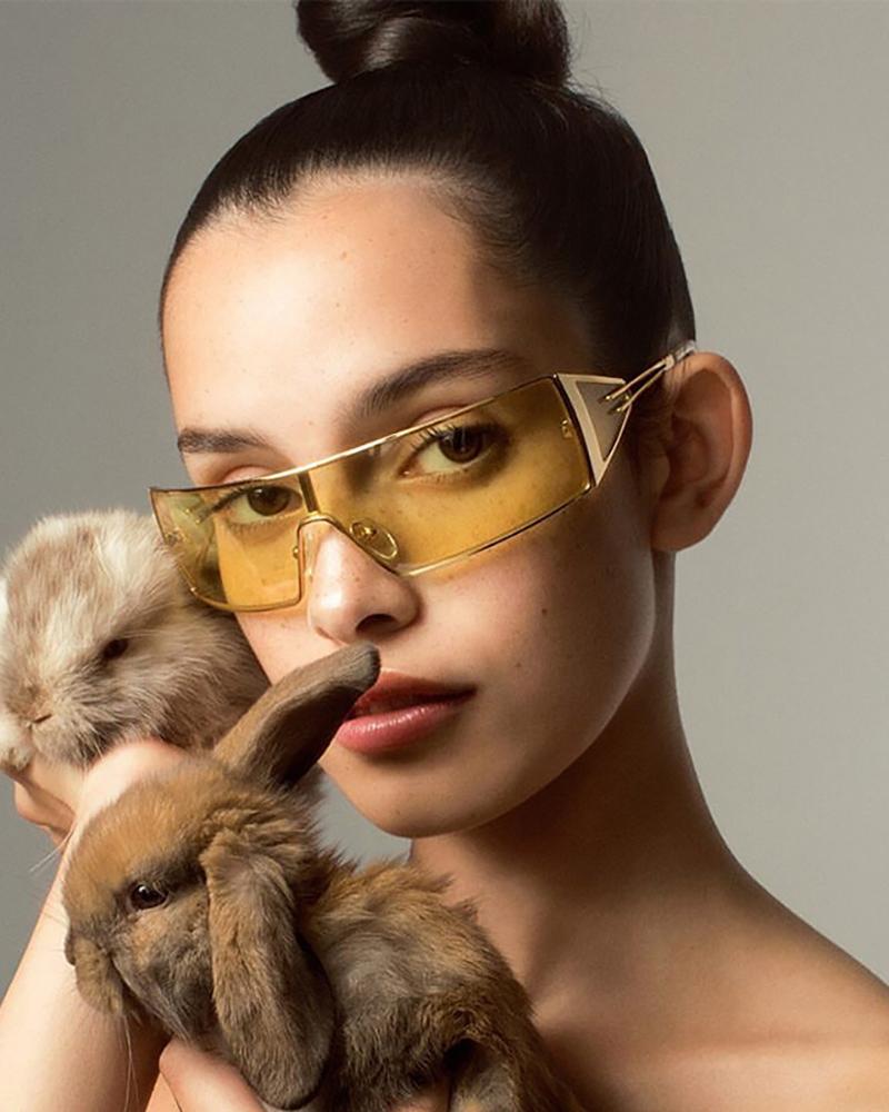 

1Pair Clear Flat Top Metal Leg Sunglasses, Yellow