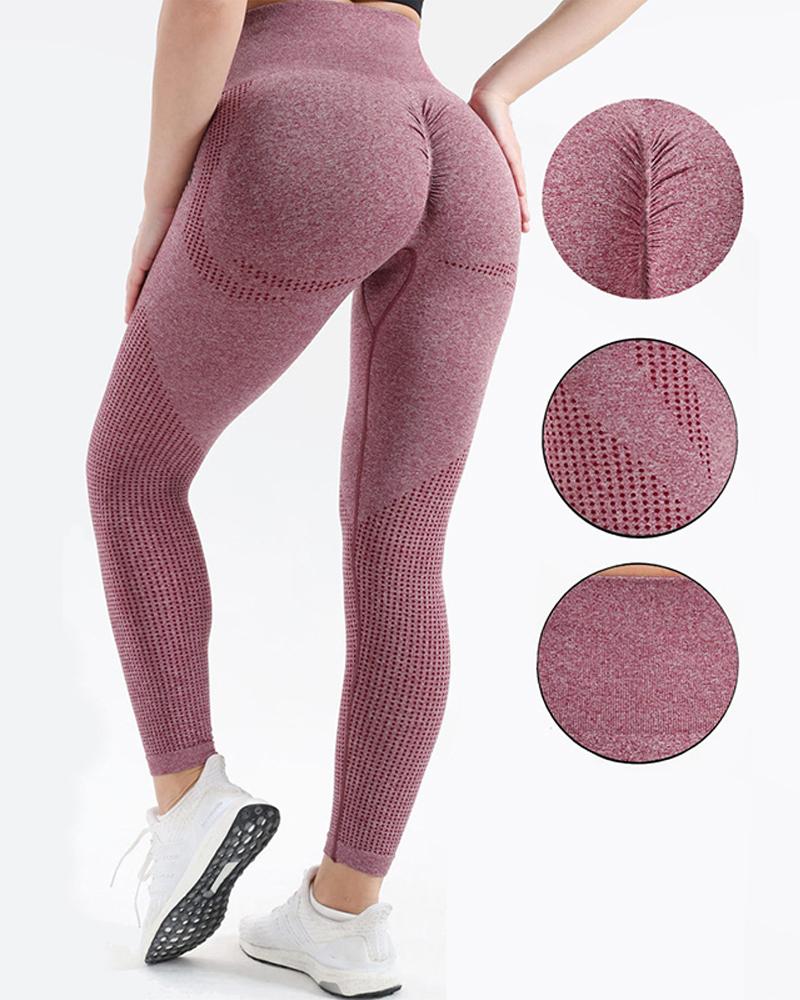 

Polka Dot Print High Wasit Active Pants Sports Leggings, Pink