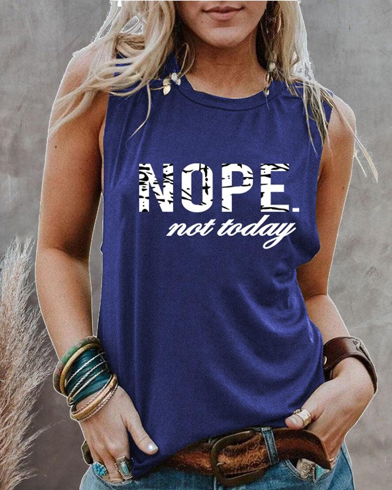 

Letter Print Casual Tank Top, Blue