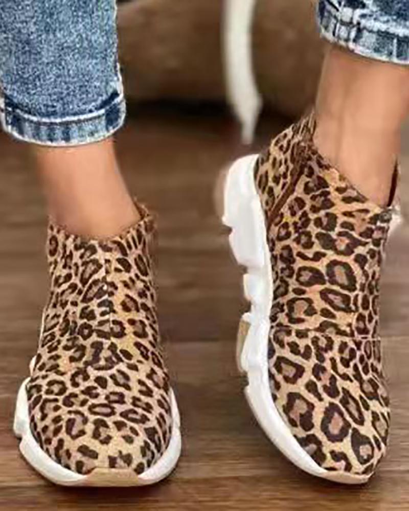 

Zipper Design Cheetah Print Ankle Boots, Leopard