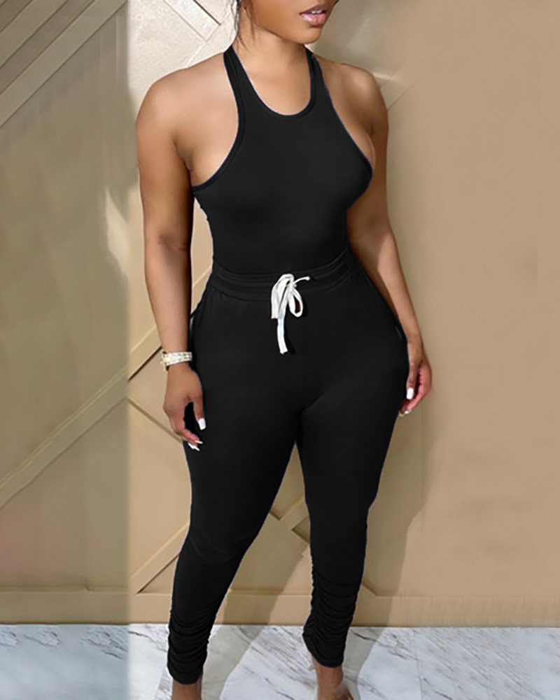 

Sleeveless Tank Top & Drawstring Pants Set, Black