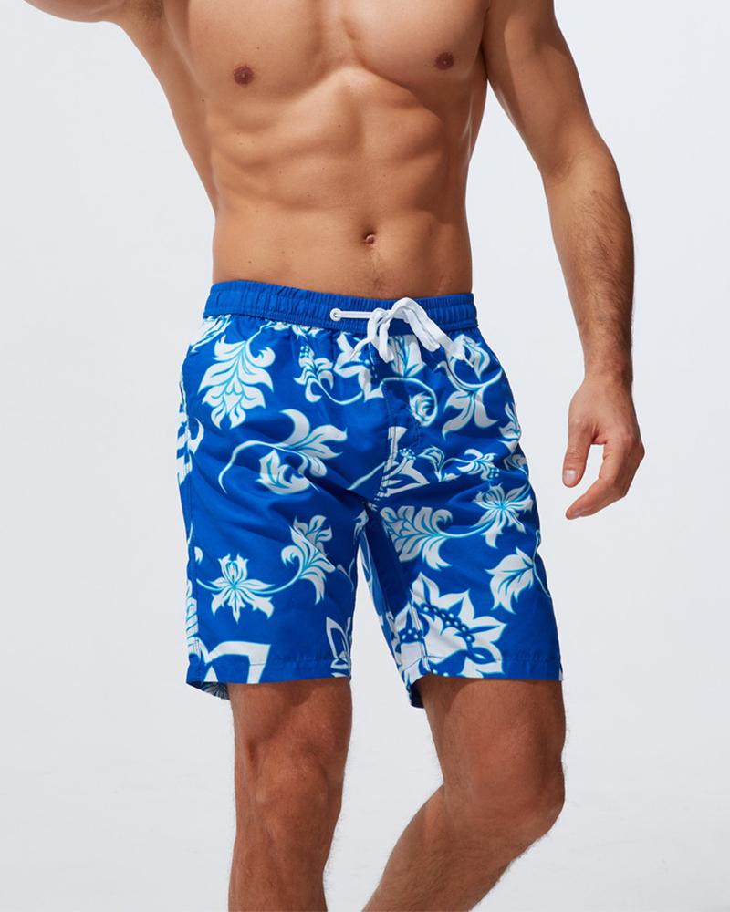 

Floral Print Drawstring Swim Short Pants, Style2