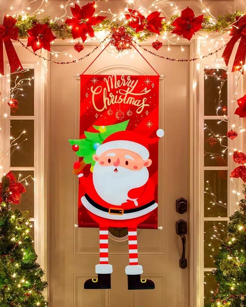 

1pc Christmas Tree Door Ornament Santa Hanging Flag Decoration, Red
