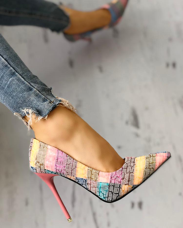 

Contrast Color Pointed Toe Thin Heels, Pink