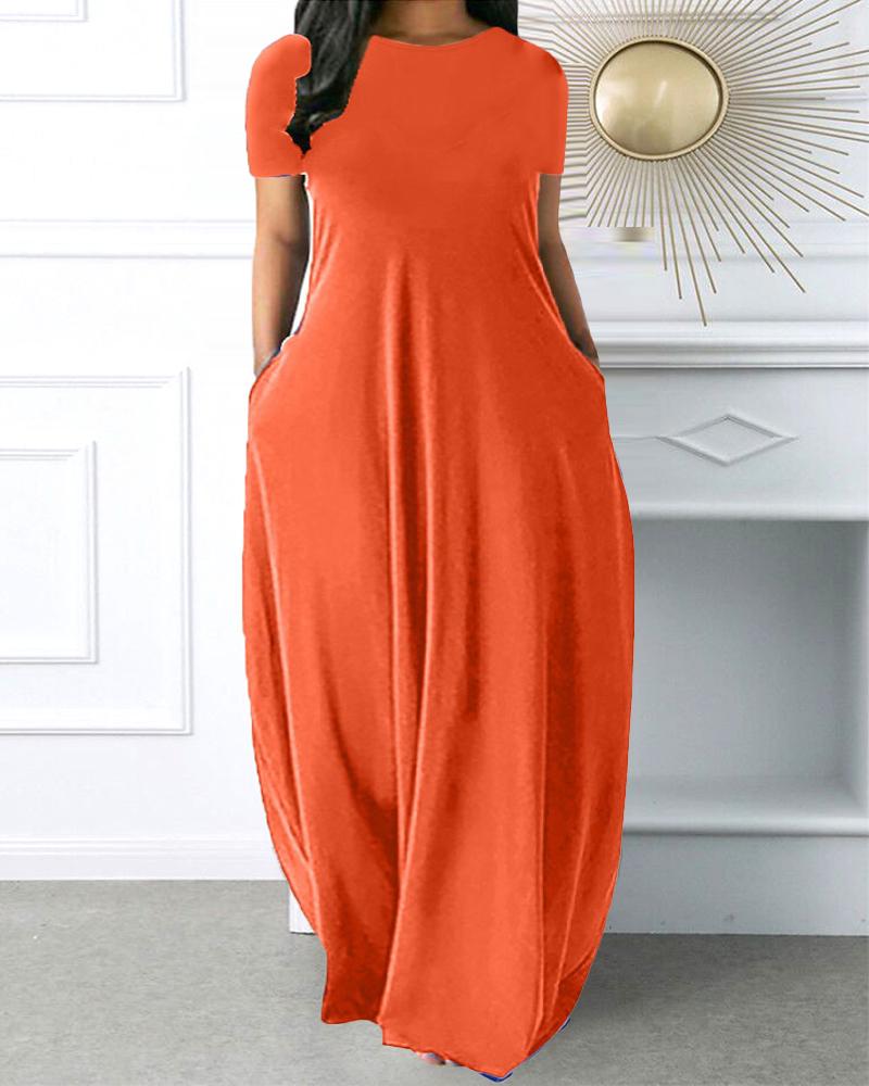 

Plus Size Short Sleeve Pocket Detail Casual Dress, Orange