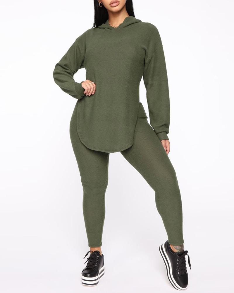 

Hooded Long Sleeve Top & Pants Set, Army green