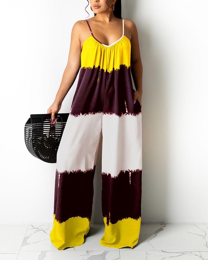 

Colorblock Strap Loose Jumpsuit, Yellow