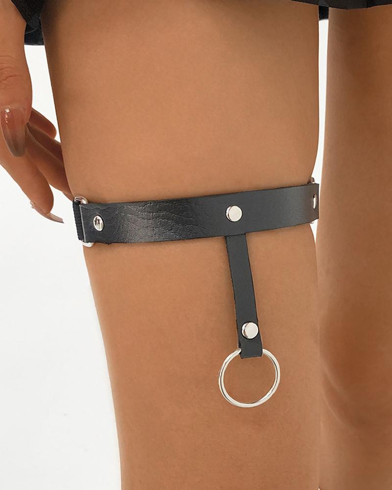

1pcs Studded O-Ring Decor Leg Chain, Black