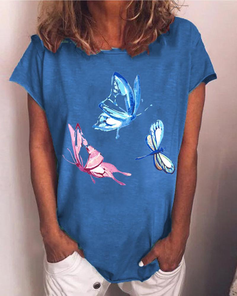 

Butterflies Print Short Sleeve T-shirt, Blue