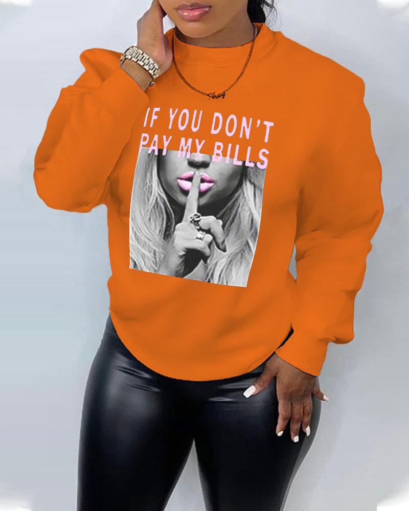 

Plus Size Slogan Print Long Sleeve Sweatshirt, Orange