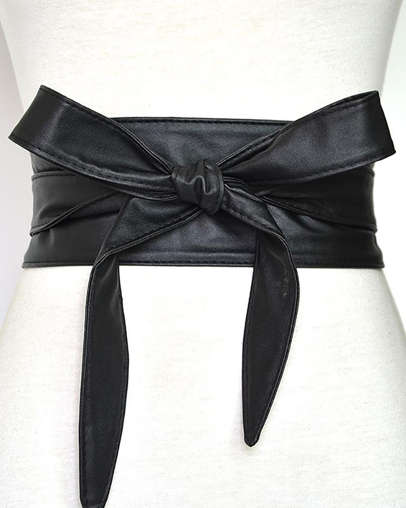 

1PCS PU Leather Knotted Wide Corset Belt, Black