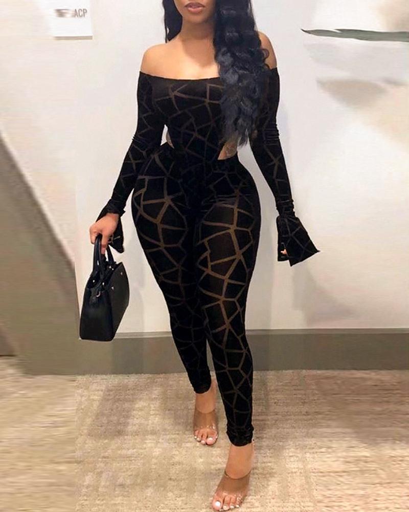 

Off Shoulder Cut Out Ruffled Cuff Jumpsuit, Black