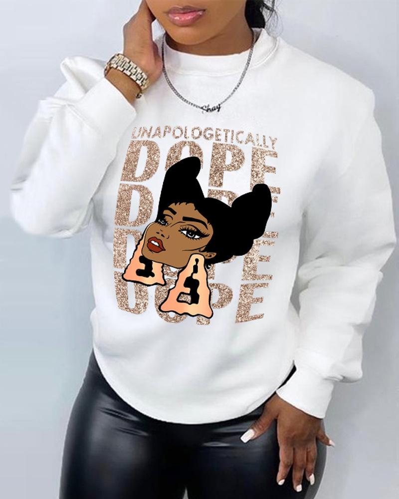 

Plus Size Figure Letter Print Long Sleeve Sweatshirt, White