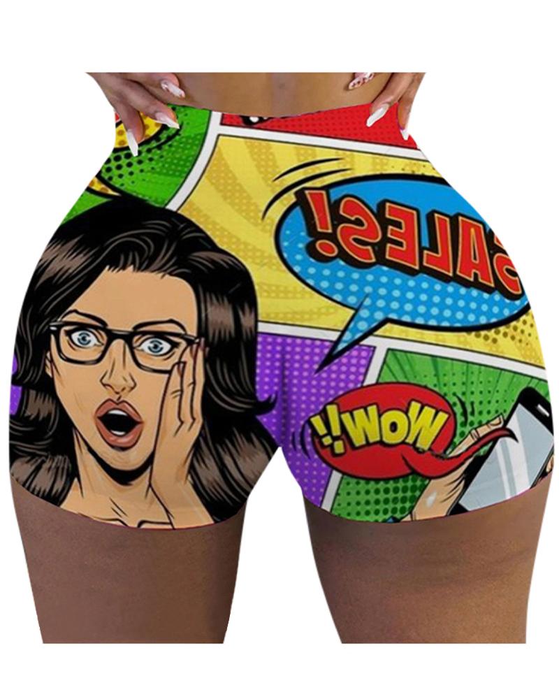 

Creative Cartoon Print Skinny Short Pants, Style6