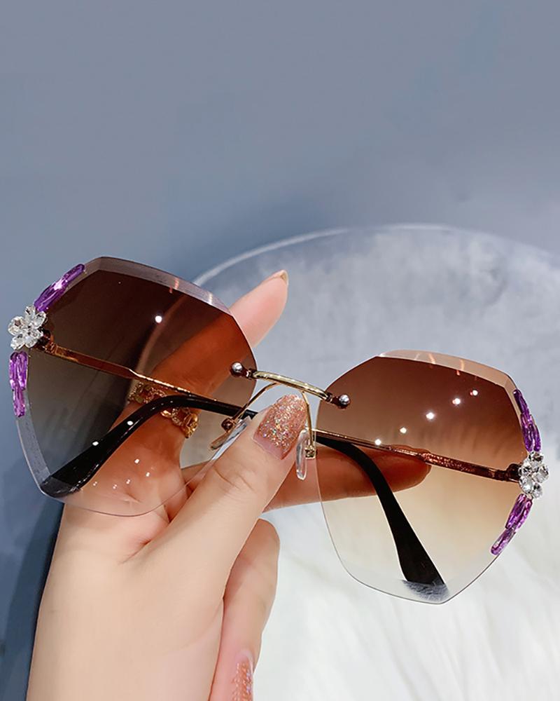 

1Pair Rimless Irregular Frame Rhinestone Sunglasses, Style4