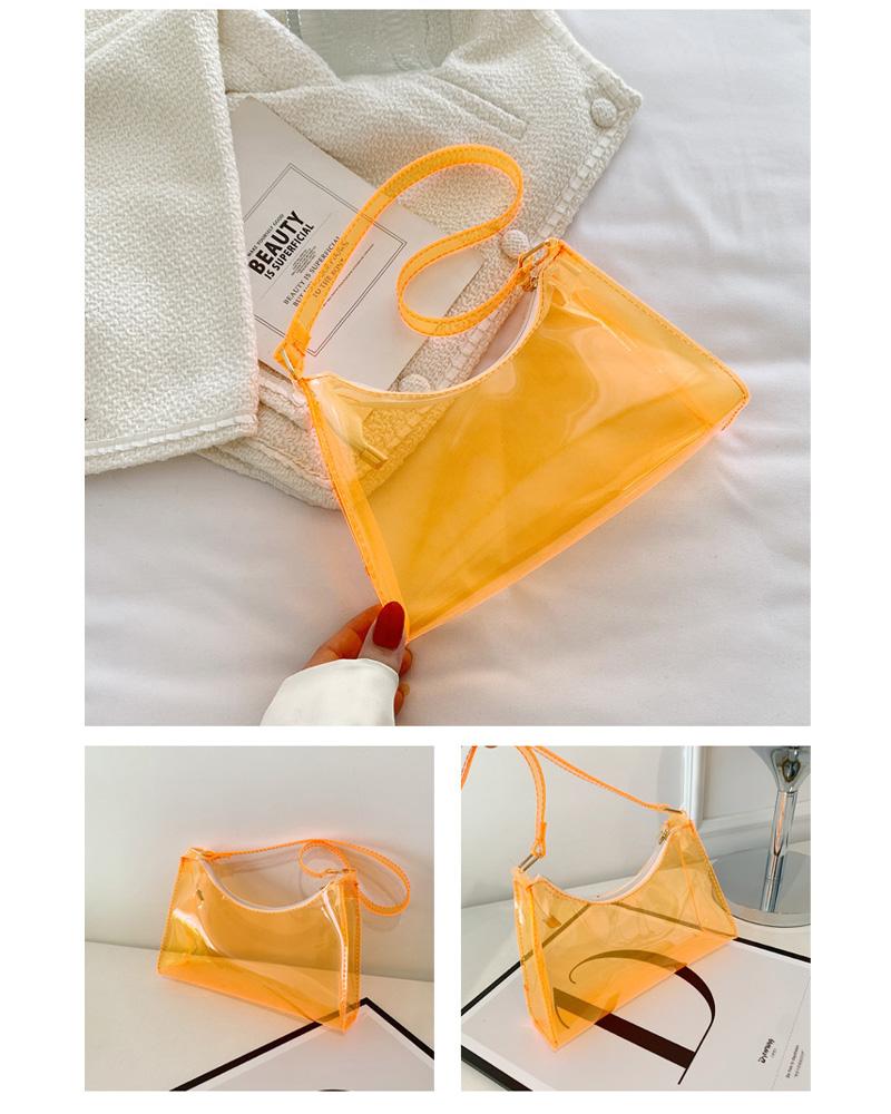 

Clear Minimalist Zipper Baguette Bag, Orange